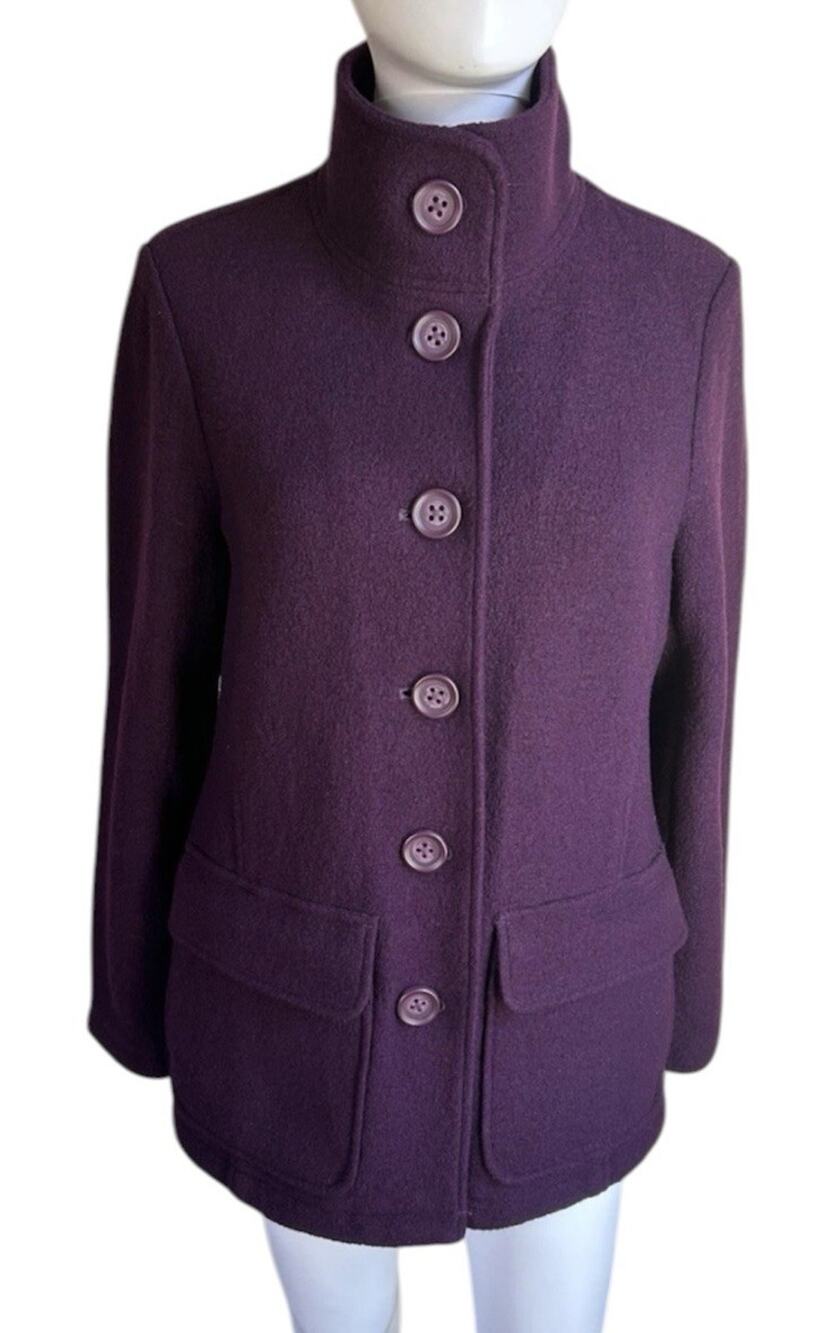 LL Bean Boiled Wool Jacket Womens M Petite Purple Button Front Classic Coat